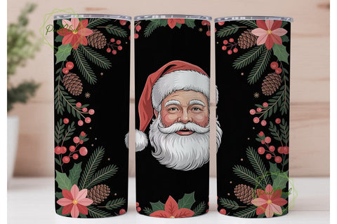 Santa Floral Wreath 20oz Tumbler Wrap Sublimation PixelChick 