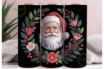 Santa Floral Wreath 20oz Tumbler Wrap Sublimation PixelChick 