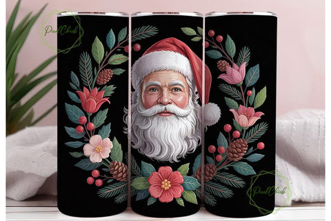 Santa Floral Wreath 20oz Tumbler Wrap Sublimation PixelChick 