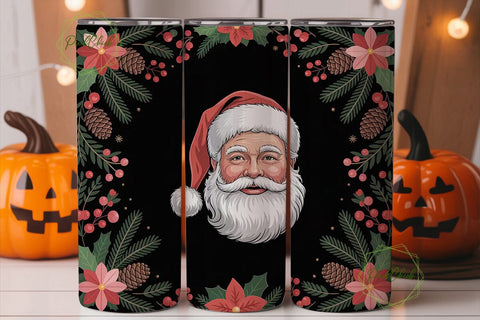 Santa Floral Wreath 20oz Tumbler Wrap Sublimation PixelChick 