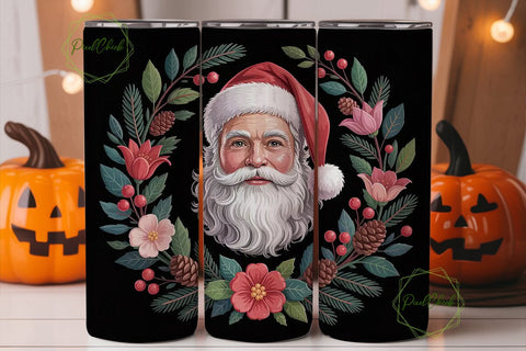 Santa Floral Wreath 20oz Tumbler Wrap Sublimation PixelChick 
