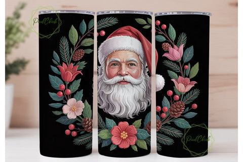 Santa Floral Wreath 20oz Tumbler Wrap Sublimation PixelChick 