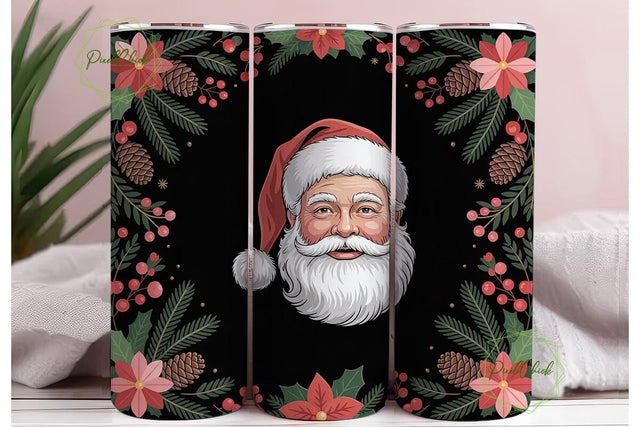 Santa Floral Wreath 20oz Tumbler Wrap Sublimation PixelChick 
