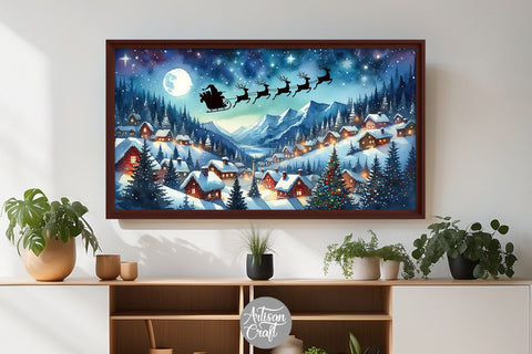 Santa flying Frame TV art, Christmas art Digital Pattern Artisan Craft SVG 