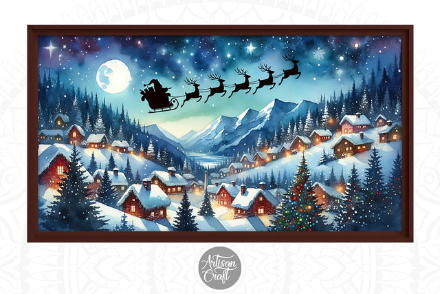 Santa flying Frame TV art, Christmas art Digital Pattern Artisan Craft SVG 