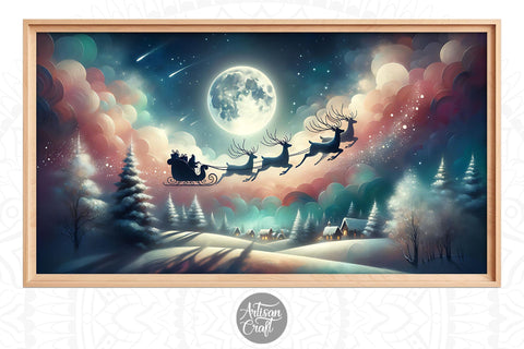 Santa flying Frame TV art, Christmas Frame TV art background Digital Pattern Artisan Craft SVG 