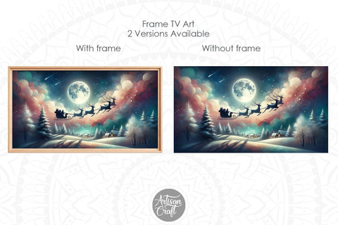 Santa flying Frame TV art, Christmas Frame TV art background Digital Pattern Artisan Craft SVG 