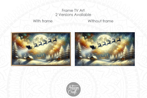 Santa flying Frame TV art, Christmas Frame TV art Digital Pattern Artisan Craft SVG 