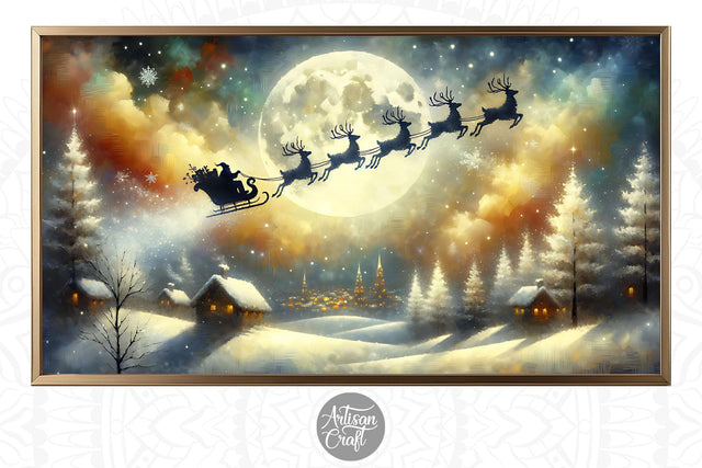 Santa flying Frame TV art, Christmas Frame TV art Digital Pattern Artisan Craft SVG 