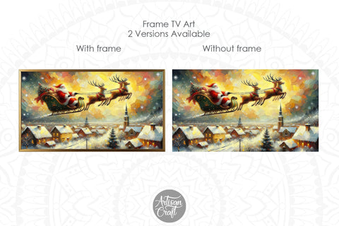 Santa flying Frame TV art, reindeers Digital Pattern Artisan Craft SVG 