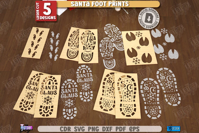 Santa Foot Prints Laser Cut Bundle | Christmas | Footprint Stencils | Santa Foot Prints Templates | CNC Files SVG The T Store Design 