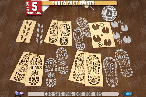 Santa Foot Prints Laser Cut Bundle | Christmas | Footprint Stencils | Santa Foot Prints Templates | CNC Files SVG The T Store Design 