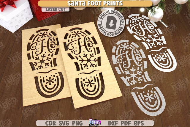 Santa Foot Prints Laser Cut | Christmas | Footprint Stencils | Santa Boots Prints Templates | CNC File SVG The T Store Design 