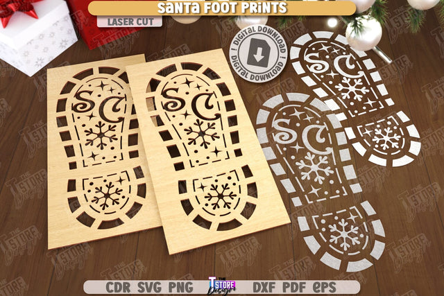 Santa Foot Prints Laser Cut | Christmas | Footprint Stencils | Santa Boots Prints Templates | CNC File SVG The T Store Design 