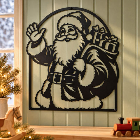 Santa Gift Sack Laser SVG | Waving Santa Claus DXF | Christmas Metal Wall Art | Holiday Plasma CNC Cutting File SVG HappyDesignStudio 