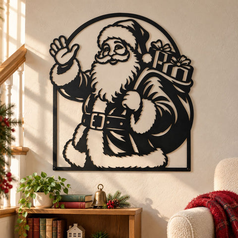 Santa Gift Sack Laser SVG | Waving Santa Claus DXF | Christmas Metal Wall Art | Holiday Plasma CNC Cutting File SVG HappyDesignStudio 