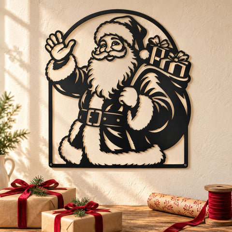 Santa Gift Sack Laser SVG | Waving Santa Claus DXF | Christmas Metal Wall Art | Holiday Plasma CNC Cutting File SVG HappyDesignStudio 
