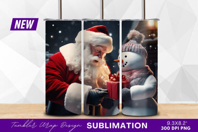 Santa giving gift to a snowman tumbler png Sublimation Regulrcrative 