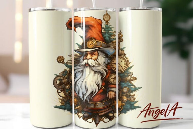 Santa Gnome tumbler wrap / steampunk gears / fantasy tumbler Sublimation Angelina Semenova 