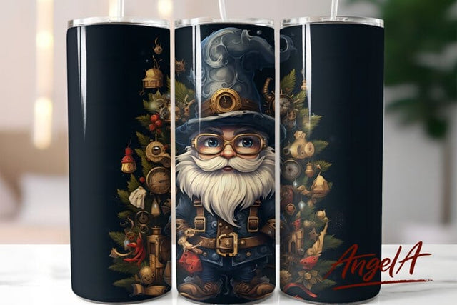 Santa Gnome tumbler wrap / steampunk gears / fantasy tumbler Sublimation Angelina Semenova 