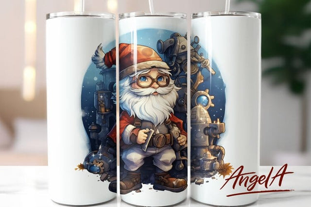 Santa Gnome tumbler wrap / steampunk gears / fantasy tumbler Sublimation Angelina Semenova 