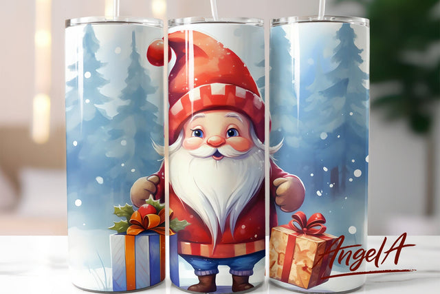 Santa Gnome tumbler wrap / watercolor Santa gnome PNG Sublimation Angelina Semenova 