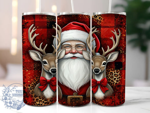 Santa Gold Glitter Leopard Print 20oz Tumbler Wrap, Santa Tumbler, Gold Glitter Tumbler, Leopard Print, Christmas Tumbler, 20oz Tumbler, Sublimation Wrap, Holiday Decor Sublimation ToriDesigns 