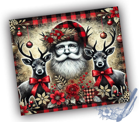 Santa Gold Glitter Leopard Print 20oz Tumbler Wrap, Santa Tumbler, Gold Glitter Tumbler, Leopard Print, Christmas Tumbler, 20oz Tumbler, Sublimation Wrap, Holiday Decor Sublimation ToriDesigns 