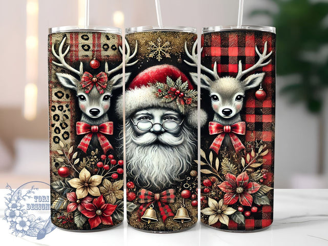 Santa Gold Glitter Leopard Print 20oz Tumbler Wrap, Santa Tumbler, Gold Glitter Tumbler, Leopard Print, Christmas Tumbler, 20oz Tumbler, Sublimation Wrap, Holiday Decor Sublimation ToriDesigns 