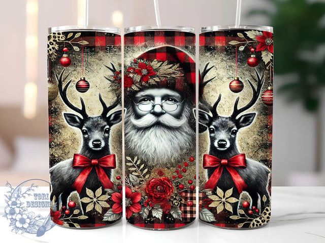 Santa Gold Glitter Leopard Print 20oz Tumbler Wrap, Santa Tumbler, Gold Glitter Tumbler, Leopard Print, Christmas Tumbler, 20oz Tumbler, Sublimation Wrap, Holiday Decor Sublimation ToriDesigns 
