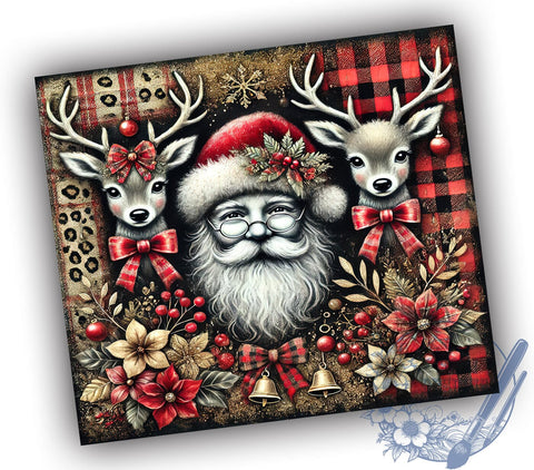 Santa Gold Glitter Leopard Print 20oz Tumbler Wrap, Santa Tumbler, Gold Glitter Tumbler, Leopard Print, Christmas Tumbler, 20oz Tumbler, Sublimation Wrap, Holiday Decor Sublimation ToriDesigns 