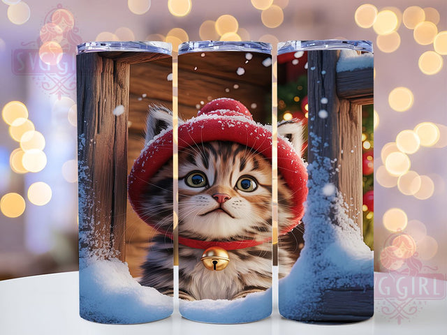 Santa Hat Christmas Cat Tumbler, Santa Hat Cat Wrap, 20oz Tumbler Sublimation, Festive Kitty Design, Holiday Pet Sublimation, Cute Cat Christmas Tumbler, Cozy Winter Wrap Sublimation SvggirlplusArt 