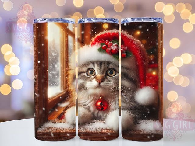 Santa Hat Christmas Cat Tumbler, Santa Hat Cat Wrap, 20oz Tumbler Sublimation, Festive Kitty Design, Holiday Pet Sublimation, Cute Cat Christmas Tumbler, Cozy Winter Wrap Sublimation SvggirlplusArt 