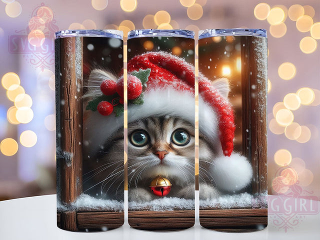 Santa Hat Christmas Cat Tumbler, Santa Hat Cat Wrap, 20oz Tumbler Sublimation, Festive Kitty Design, Holiday Pet Sublimation, Cute Cat Christmas Tumbler, Cozy Winter Wrap Sublimation SvggirlplusArt 