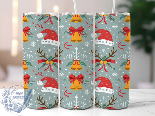 Santa Hat Reindeer Christmas Tumbler, Christmas Bells Wrap, 20oz Tumbler Sublimation, Festive Holiday Design, Cute Reindeer Sublimation, Cozy Winter Christmas Tumbler, Seasonal Holiday Wrap Sublimation ToriDesigns 