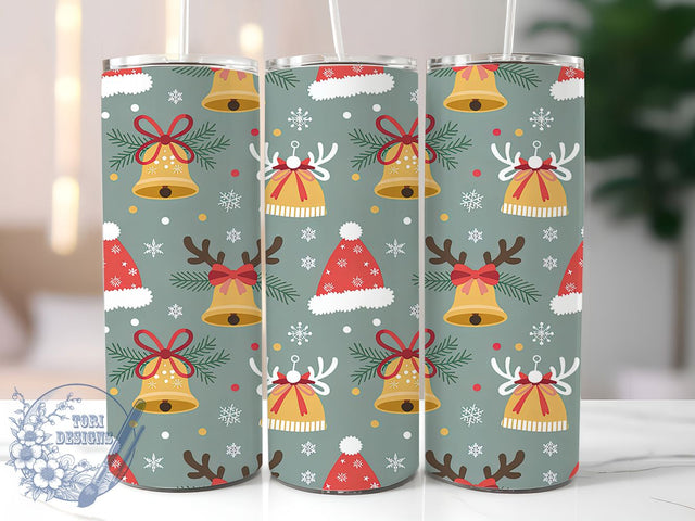 Santa Hat Reindeer Christmas Tumbler, Christmas Bells Wrap, 20oz Tumbler Sublimation, Festive Holiday Design, Cute Reindeer Sublimation, Cozy Winter Christmas Tumbler, Seasonal Holiday Wrap Sublimation ToriDesigns 