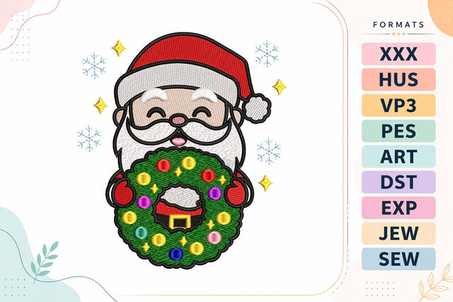 Santa Holding Christmas Wreath Embroidery Design Embroidery/Applique DESIGNS sg embroidery 