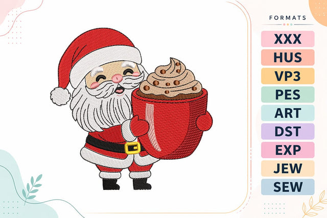 Santa Holding Cocoa Mug Christmas Embroidery Design Embroidery/Applique DESIGNS sg embroidery 