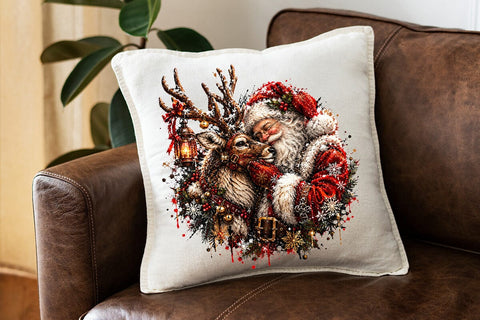 Santa Hugging Reindeer Christmas PNG Art SVG DesignDestine 