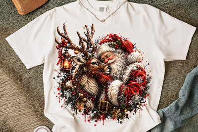 Santa Hugging Reindeer Christmas PNG Art SVG DesignDestine 