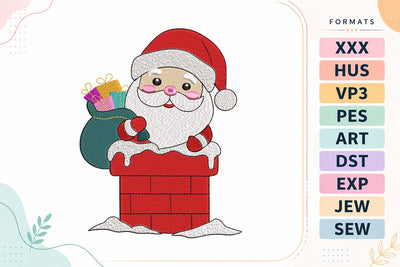 Santa in Chimney with Gift Sack Christmas Embroidery Design Embroidery/Applique DESIGNS sg embroidery 
