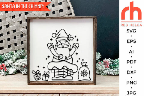 Santa in the Chimney SVG, Christmas Scene DXF, Xmas Window SVG RedHelgaArt 