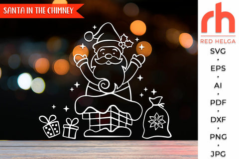 Santa in the Chimney SVG, Christmas Scene DXF, Xmas Window SVG RedHelgaArt 