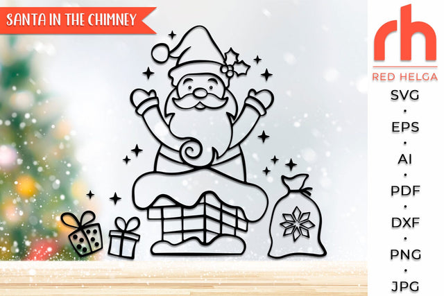 Santa in the Chimney SVG, Christmas Scene DXF, Xmas Window SVG RedHelgaArt 
