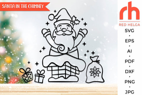 Santa in the Chimney SVG, Christmas Scene DXF, Xmas Window SVG RedHelgaArt 