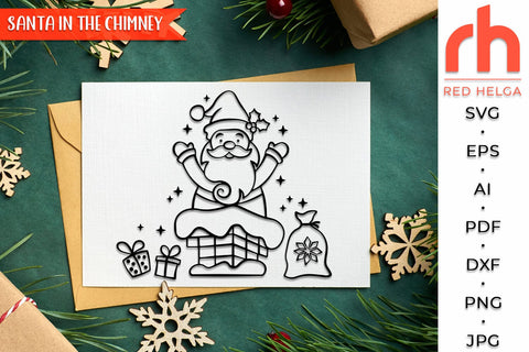 Santa in the Chimney SVG, Christmas Scene DXF, Xmas Window SVG RedHelgaArt 