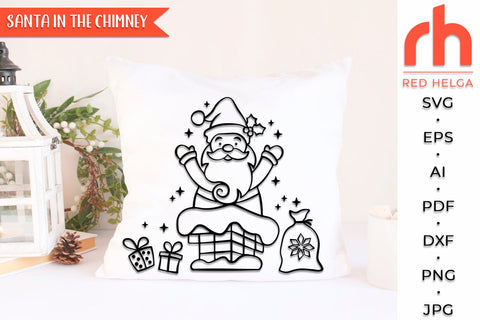 Santa in the Chimney SVG, Christmas Scene DXF, Xmas Window SVG RedHelgaArt 