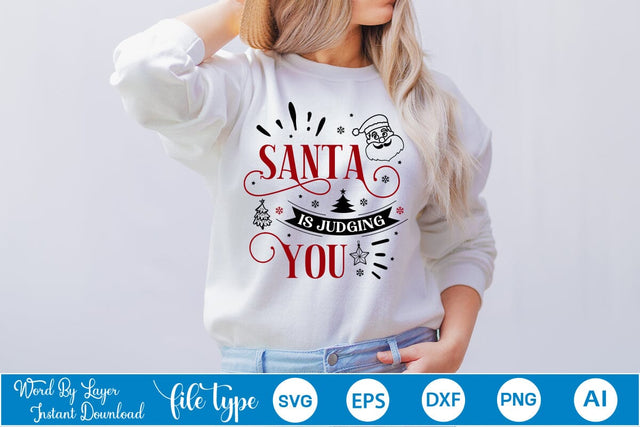 Santa Is Judging You SVG Design, Christmas SVG Design, SVGs,Quotes and Sayings,Food & Drink,On Sale, Print & Cut SVG DesignPlante 503 