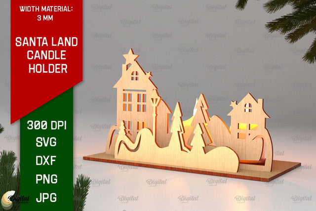 Santa Land Candle Holder Laser Cut. Christmas Decor SVG SVG Evgenyia Guschina 