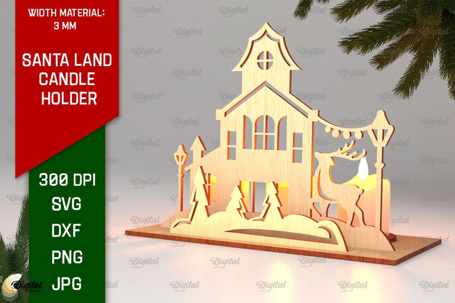 Santa Land Candle Holder Laser Cut. Christmas Decor SVG SVG Evgenyia Guschina 